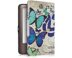 E-reader hoesje - Ereader cover - Apparaat beschermen - Magneetsluiting - 15 Gram - Vintage Vlinder blauw mintgroen beige