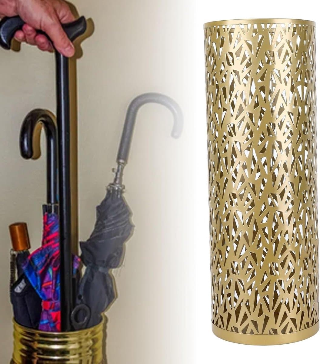 Stijlvolle metalen parapluhouder voor entree, vrijstaande regenopvang, opbergoplossing voor wandelstokken en decoratie voor thuis en kantoor — afbeelding 1