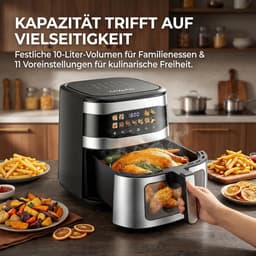 Heteluchtfriteuse XXL - Airfryer keukenapparaat - Gezond koken - 11-in-1 functies - 10 liter capaciteit - Zilver — thumbnail 4
