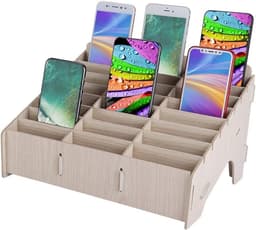 Creatieve Houten Opbergdoos voor Mobiele Telefoons - Desk Organizer voor Klaslokaal en Kantoor, Meerdere Telefoons Beheren en Organiseren — thumbnail 1