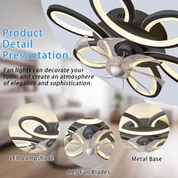 LED Ventilator Licht Stille Dimbare Bloem Ventilator Lichten Plafond voor Slaapkamer Afstandsbediening Omkeerbare Plafondventilator Licht Smart Modern Indoor 65cm Timer voor Woonkamer, Keuken, — thumbnail 2