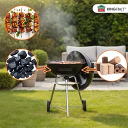 KINGHoff - Houtskool BBQ Grill - Kogelbarbecue met Deksel en Wielen - Tuin BBQ Grill Verrijdbaar - Barbecue met Temperatuurregeling - Buiten Grill - Camping & Terras BBQ - Metaal - Ø43 x 47.5 x 74 cm - Zwart — thumbnail 4