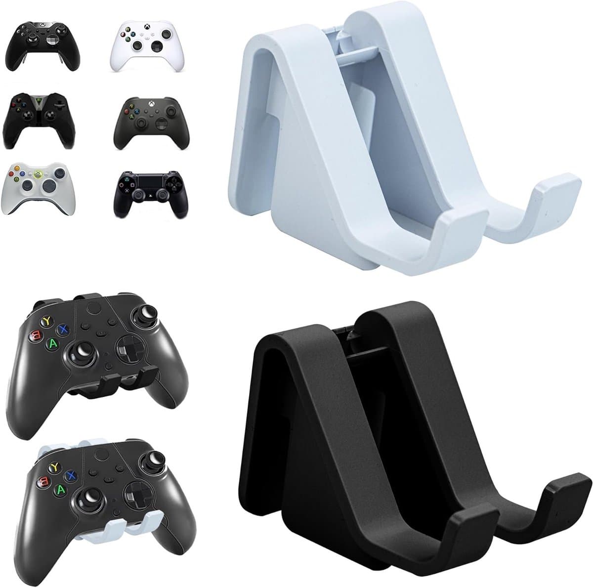 Hoofdtelefoon wandhouder voor gaming accessoires, geschikt voor PS4, PS5, Xbox One en Switch, set van 2, zwart en wit — afbeelding 1