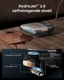 eufy Dweilrobot HydroJet S2 met Vervangingssets, 30kPa AeroTurboTM 2.0-Zuigkracht, Vloerreinigingssysteem 2.0, EcoCleanth Elektrolyse, Randreiniging, Haarvrije DuoSpiralt" Borstels, 12-in-1 UniCleanTM Station — thumbnail 3