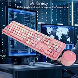 Schattige Toetsenbord en Muis Set met 104 Toetsen, Retro Typemachine Stijl, Verbeterde Kantoor Efficiëntie, Multimedia Knop, Ergonomisch Ontwerp, Intelligente, Roze Thema — thumbnail 3