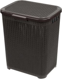 Wasmand met deksel - Vuilnisbak kleding - Kleding opbergen - Rotan geweven patroon - 45 Liter - Zwart — thumbnail 1