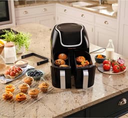 Dubbele Mand Airfryer - Heteluchtfriteuse Dubbel - Gezond Koken - Twee Aparte Manden - 8.5 Liter - Zwart — thumbnail 2