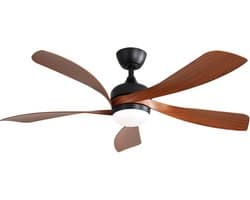 Plafondventilator Met Lamp - Stille ventilator - 5 ABS Bladen - Ø 52 inch - Dimbare lamp met 3 lichtstanden - 6 standen voor de windkracht - Met Afstandsbediening - LED's Light - Zwart — afbeelding 1