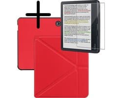 Hoes Geschikt voor Kobo Libra Colour Hoesje Bookcase Cover Hoes Trifold Met Screenprotector - Hoesje Geschikt voor Kobo Libra Colour Hoes Cover Case - Rood