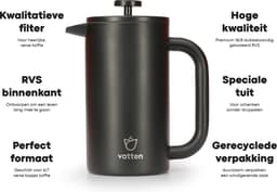 Vatten® Premium RVS French Press - Zwart - 1 Liter - Dubbelwandige Koffiemaker - Cafetière — thumbnail 2