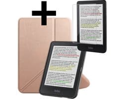 Hoes Geschikt voor Kobo Clara Colour - E-reader Bescherm Hoesje Case Sleep Cover Trifold Met Screenprotector - Hoes Geschikt voor Kobo Clara Colour Hoesje - Rosé Goud
