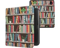 kwmobile e-reader hoesje geschikt voor Kobo Libra Colour hoes - E reader flip case met magnetische sluiting - Ereader cover - Zomerse bibliotheek design in blauw / groen / roze