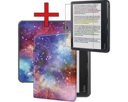 Hoes Geschikt voor Kobo Libra Colour - Met Screenprotector - Luxe E-reader Bescherm Case - Hoesje Book Cover - Galaxy