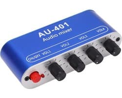 Stereo Audio Mixer 4 Ingangen 1 Uitgang Geluidsmixer met Hoofdtelefoonversterker