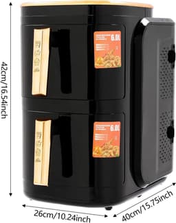 Heteluchtfriteuse Dubbel - Airfryer Keuken - Gezond Koken - Twee Manden - 12 Liter Capaciteit - Zwart Goud — thumbnail 5