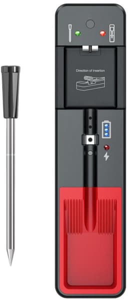 Slimme draadloze vleesthermometer met ultradunne sonde, 6 sensoren voor nauwkeurige digitale voedselthermometer met een meettijd van 0,5 seconde, IP67 waterdicht voor barbecue, grill, rookoven, oven en airfryer, zwart. — thumbnail 1