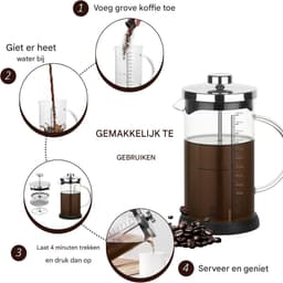 Ynkkvre -Pressfilter-Kaffeemaschine - 600Ml - Hittebestendig Glas En Roestvrij Staal Constructie Voor Koffie Of Thee - 1 - Thuis, Camping, Kantoor — thumbnail 3