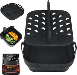 Luchtfriteuse Liner Siliconen met Verdeler, Vierkante Siliconen Luchtfriteuse Accessoires voor Ninja Speedi 5,7L / Cosori 5,5L/ Tefal/ Instant Vortex/ Philips Luchtfriteuse, 20,3 cm — thumbnail 2
