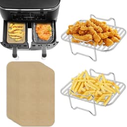 2 sets 8-liter airfryer racks - Airfryer Accessoires Set - inclusief 100 oliepapier - Geschikt voor Ninja Foodi DZ201 - DZ401 - 304 roestvrijstalen dubbele mand dehydrator papier liners — thumbnail 1