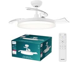 Philips Tynl Plafondventilator met LED-lamp - 3 Intrekbare bladen - Diameter: 106cm - Drie tinten wit licht (2700K / 4000K / 5500K) - Dimbaar tot 10% - Afstandsbediening - Wit - 4500 Lumen