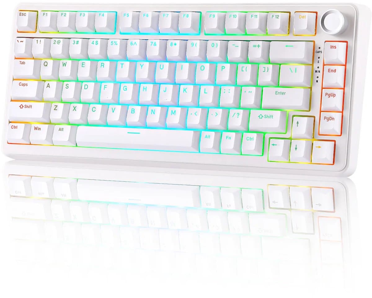 YUNZII B75 Wired - Mechanisch Gaming Toetsenbord - RGB Verlichting - 75% Layout - Hot-Swappable - Cherry Profile - PBT Keycaps - Gasket Mount - Bedraad - Wit — afbeelding 1