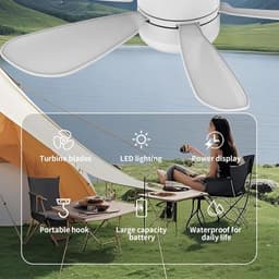 Draagbare Tent Ventilator - Plafond Ventilator Luifel - Outdoor Koeling - Met LED Licht - 12.4 Centimeter Diameter - Wit — thumbnail 4