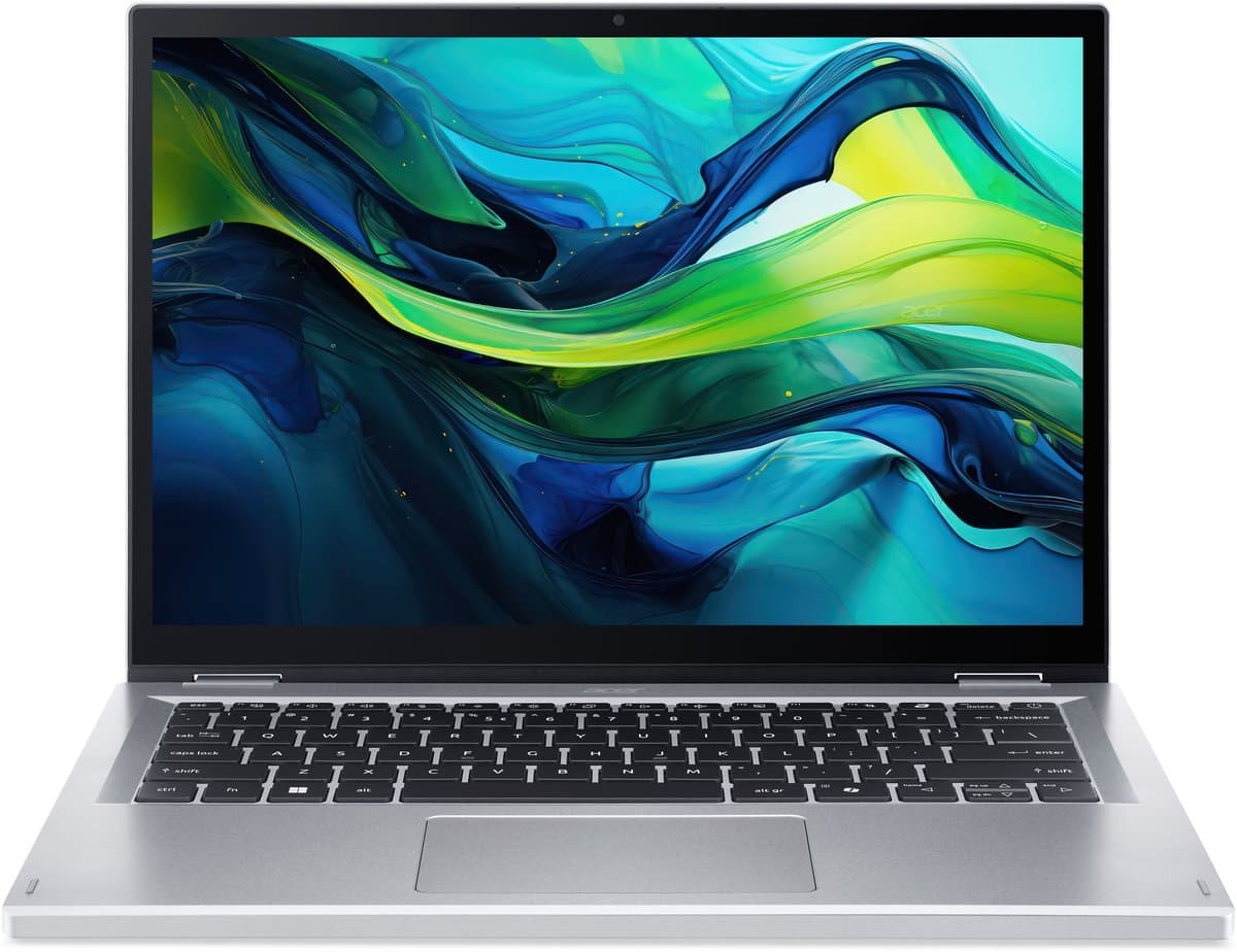 Acer Aspire Go Spin 14 AGSP14-31PT-37XH Intel Core 3 N355 Hybride (2-in-1) 35,6 cm (14") Touchscreen WUXGA 8 GB LPDDR5-SDRAM 128 GB eUFS Wi-Fi 6 (802.11ax) Windows 11 Home US International Zilver — afbeelding 1