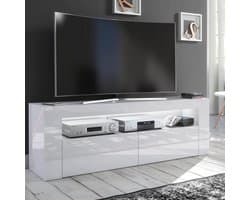 Witte TV-meubel 145cm met Blauwe LED Verlichting - Kast Hifi Audio en Video Opslag