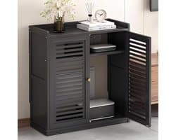 Media Opbergkast - AV Kast - Entertainment Setup - Geperforeerde Deuren - 59x25x67cm - Zwart