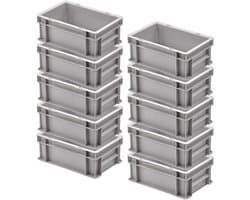 10x Stapelbare Opslagcontainers Grijs - 300x200x120 mm - Extreem Stabiele Magazijnbakken