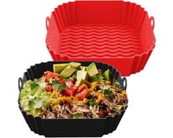 Siliconen Inzetstukken - Airfryer Voering - Moeiteloos Koken - Herbruikbaar Antiaanbaklaag - 21.6 cm Vierkant - Rood Zwart
