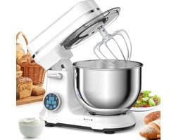 Keukenmachine - Keukenmixer - Mixer - Keukenrobot - 1200W - met 11 Snelheden - Digitale OLED Display en Accessoires - Foorprocessor - Wit