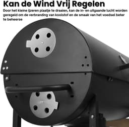 Barbecue Houtskool Wagenmodel Met Groot Grillrooster 75x39 cm – BBQ Met Ingebouwde Thermometer & Hittebestendige Chroomkleur – Houtskool Grill Met 2 Inklapbare Zijplanken & Wielen | Geschikt Voor 8-10 Personen — thumbnail 2