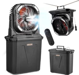 VEVOR Campingventilator, 2700 Rpm Motor, Vernevelingsventilator, Vernevelingsventilator met 9l Watertank, 10000mah Accu, 4 Windsnelheden en 5 Lichtstanden, Draagbare Staande Ventilator voor Kamperen, Vissen en Reizen — thumbnail 1