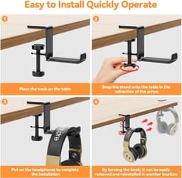 Universele Hoofdtelefoonstandaard Onder Bureau - Opvouwbare Headset Houder met Klem — thumbnail 5