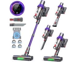 RAYOFI Steelstofzuiger - accu stofzuiger - Steelstofzuiger Draadloos 70000PA - LED-Display - draadloze stofzuiger - 3 Standen Zuigkracht -Steelstofzuigers - Anti-klit vloerborstel - 20-60 Min Werktijd - 1,8L - Paars