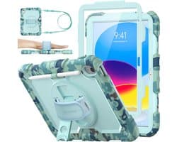 Robuuste iPad Hoes met Schermbescherming voor 11/10.9 inch Modellen (10e/11e Generatie) - Schokbestendig met 360° Standaard en Schouderriem - Camouflage Blauw