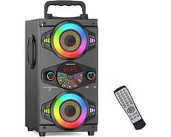 Draagbare Bluetooth Speaker 60W Krachtige Stereo Bas met Subwoofer FM Radio en Verlichting