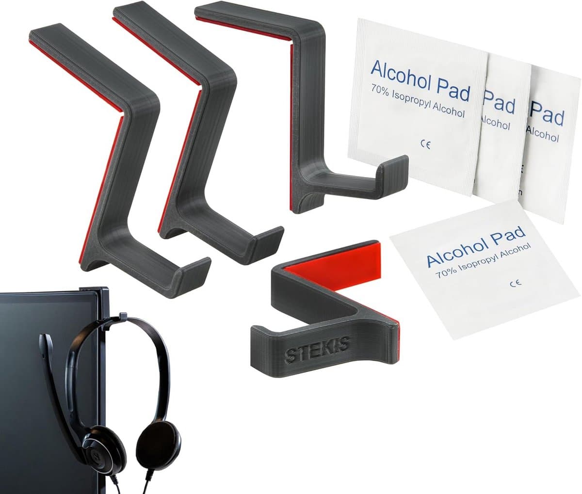 Set van 4 Universele Koptelefoonhouders voor Monitor met Montageaccessoires — afbeelding 1