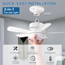 RFWR® Plafondventilator met Licht, Afstandsbediening en 6 Snelheden, Dimbaar, E27-fitting, Multifunctionele Ventilator — thumbnail 3