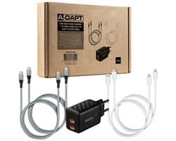 A-DAPT® Oplaadset 45W USB-C Thuislader met USB-C & 8-PIN Kabels - Geschikt voor iPhone, iPad & Android - Hoogwaardig alternatief voor originele opladers