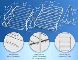 Airfryer-rek - 2 stuks - Vierkant Airfryer - grillrek - RVS grill-dehydratorrek - Stapelbaar - Airfryer-mandje - Airfryer-accessoires - Oven- en vaatwasserbestendig - voor Airfryer-bakken en koken - 20*13*7 - zilver — thumbnail 2