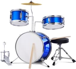 3-delig Kinder Drumstel – 14 Inch Beginner Drumset met Verstelbare Zit, Becken, Pedalen – 20 cm Tom, 25 cm Snare, 35 cm Bass Drum – Starterset voor Kinderen – Blauw — thumbnail 5