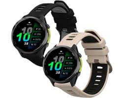 kwmobile 2x horlogebandjes geschikt voor Garmin Forerunner 970 / Forerunner 570 47mm / Venu 3 bandje - Smartwatch bandjes van TPU - Activity tracker horloge band in beige / zwart