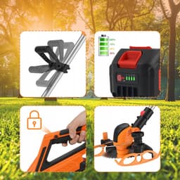 21V elektrische grasmaaier - Hoek-/lengteverstelbaar - Veiligheidsvergrendeling - Wordt geleverd met 3 messen, kantensnijder, bosmaaier - Wordt geleverd met installatiegereedschap en handschoenen — thumbnail 3