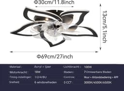 5 Lotus Ventilator Lamp - Plafondventilator - Zwart - Smart Lamp - Met Dimmer - 6 Standen Ventilator - Keuken Lamp - Woonkamerlamp - Moderne lamp — thumbnail 5