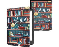 kwmobile e-reader hoesje geschikt voor Pocketbook InkPad 4 / Color 3 / Color 2 / Vivlio InkPad 4 / InkPad Color 3 hoes - E reader flip case met magnetische sluiting - Ereader cover - bibliotheek design in meerkleurig