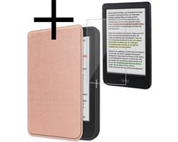 Hoes Geschikt voor Kobo Clara Colour Hoesje Bookcase Cover Book Case Hoes Sleepcover Met Screenprotector - Rosé Goud