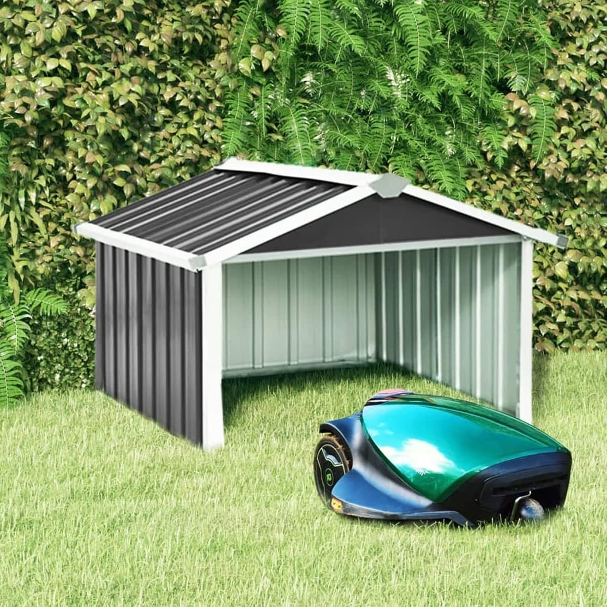 Schuur voor grasmaaiers, garage voor robots, grasmaaiers, afdekking voor robotmaaier, verzinkt staal, antraciet, 92 x 97 x 63 cm — afbeelding 1