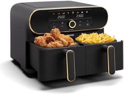Heteluchtfriteuse - Airfryer - Koken met minder vet - Twee compartimenten - 11 liter - Zwart/goud — thumbnail 1